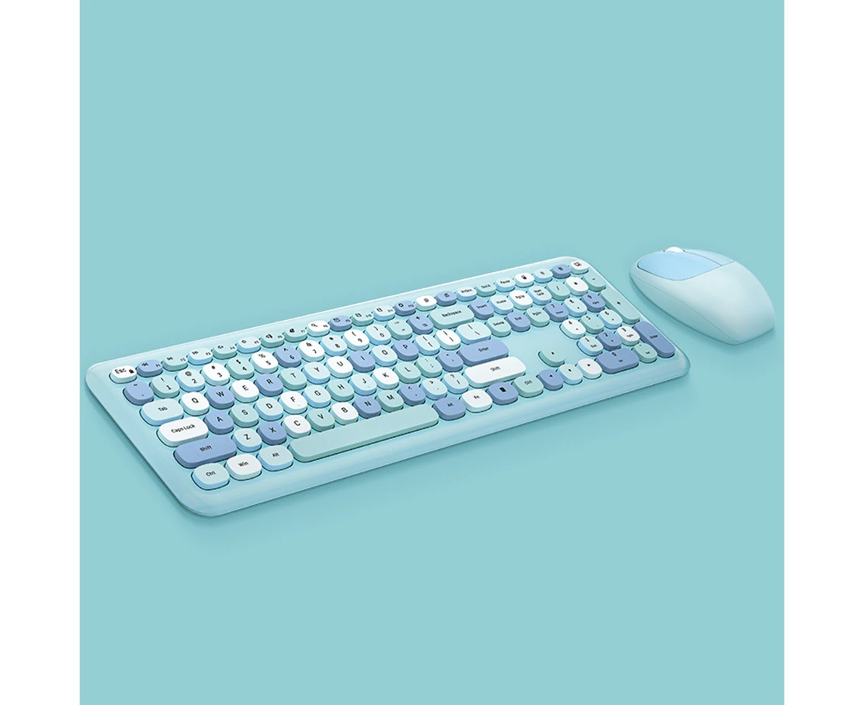 Mofii 666 Keyboard Mouse Combo Wireless 2.4G Mixed Color 110 Key Keyboard Mouse Set with Round Punk Keycaps for Girl Blue