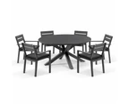 Houston Outdoor 1.5m Round Aluminium Dining Setting with 6 Santorini Chairs - Outdoor Aluminium Dining Settings - Charcoal