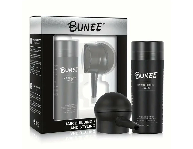 Bunee Hair Building Fibers 2 in 1 Kit Hair Thickening Fibers Spray - Black