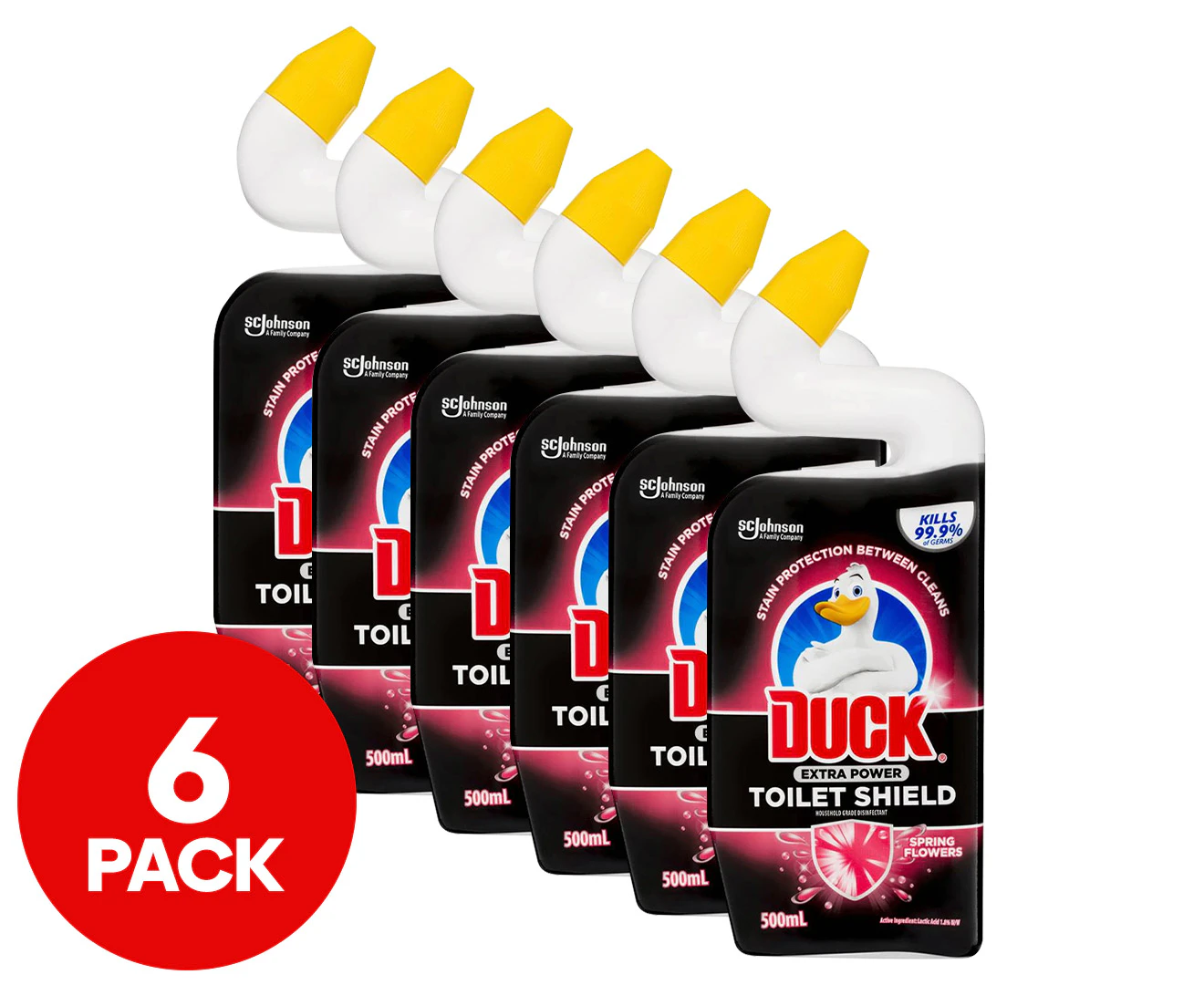 6 x Duck Extra Power Toilet Shield Cleaner Spring Flowers 500mL