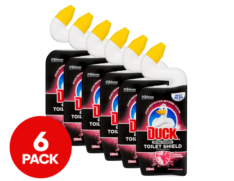 6 x Duck Extra Power Toilet Shield Cleaner Spring Flowers 500mL