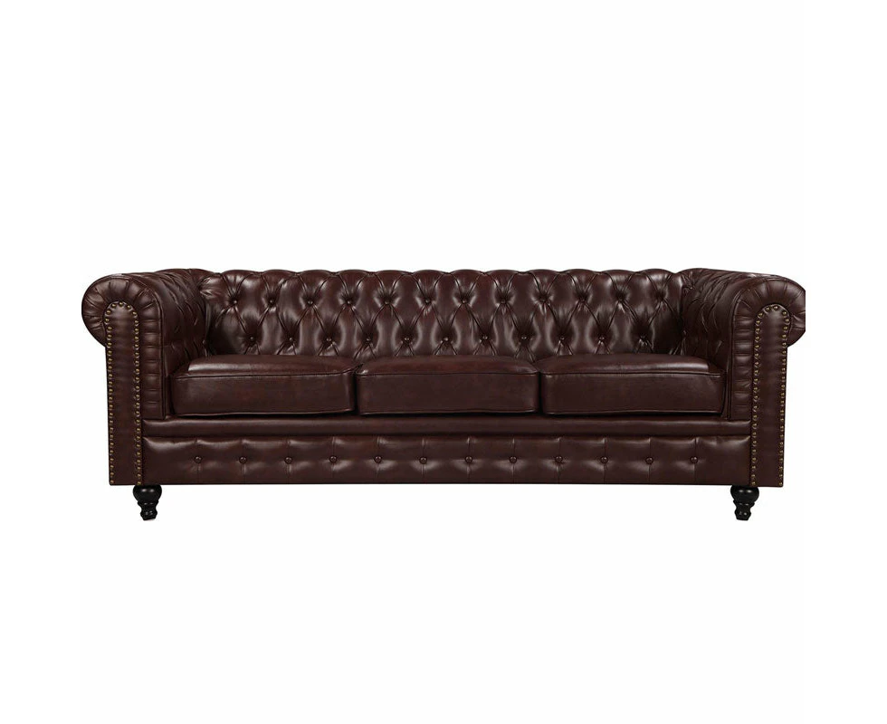 Nester Chesterfield 3 Seat Sofa Cherry Brown