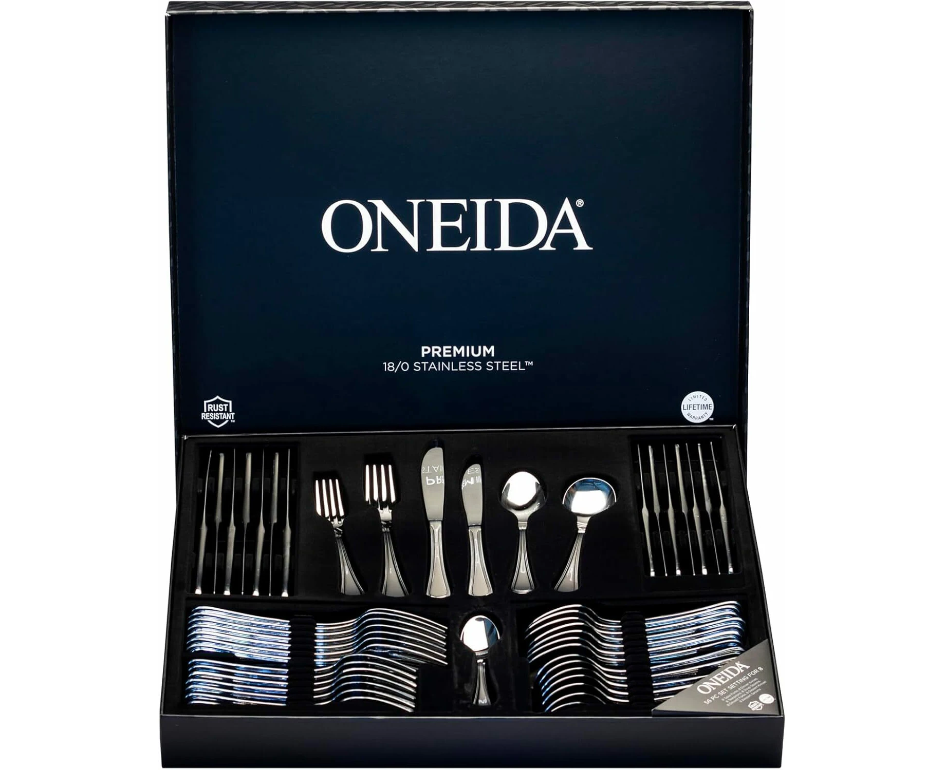 Oneida Barcelona 56pc Cutlery Butter Knives Forks Spoons Teaspoons Set in Gift Box