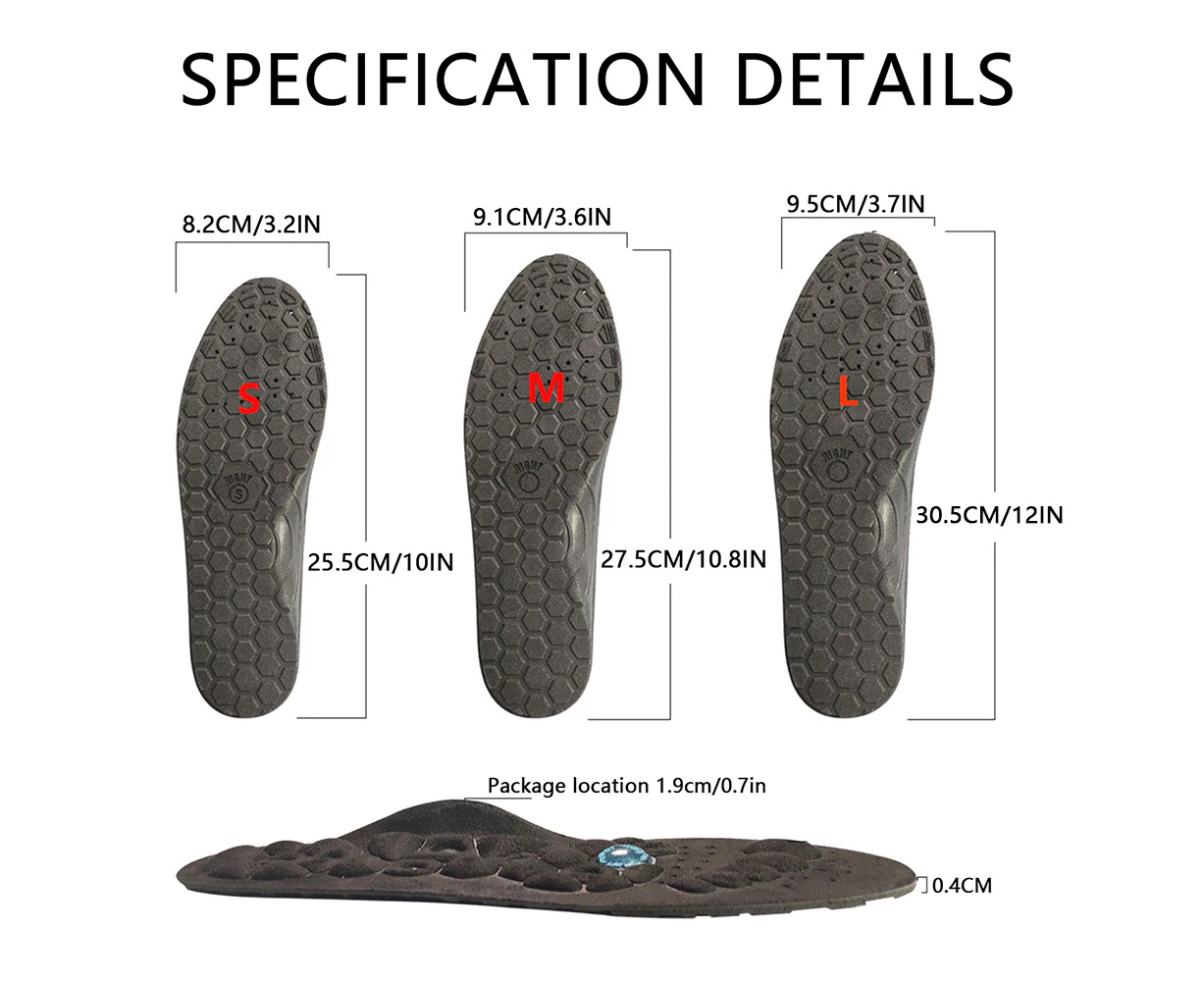 S-size Acupressure Magnetic Massage Insoles Foot Massager Shoe-pad Relief Shoe Insoles | Memory Foam Inserts - Unisex black