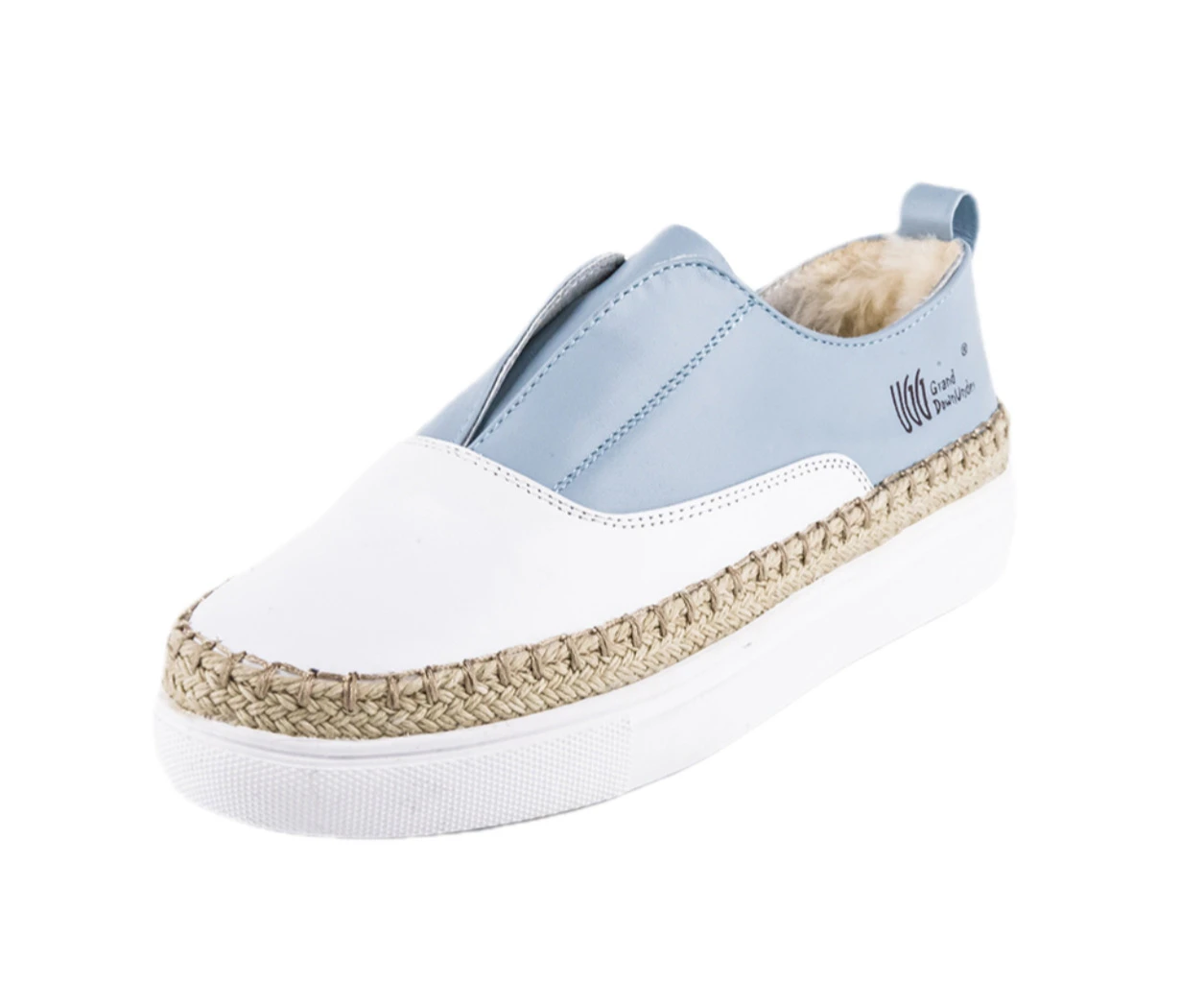 UGG Women Loafer Slip-On Causal Shoes Genuine Leather Flat Sole Blue-White