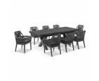 Austin Outdoor 2.2m - 3m Extension Aluminium Table with 10 Hugo Rope Dining Chairs - Outdoor Dining Settings - Charcoal