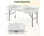 Costway Foldable Ice Table Chilling Table Portable Patio Ice Cooler Table w/Table Skirt & Drain Hose White