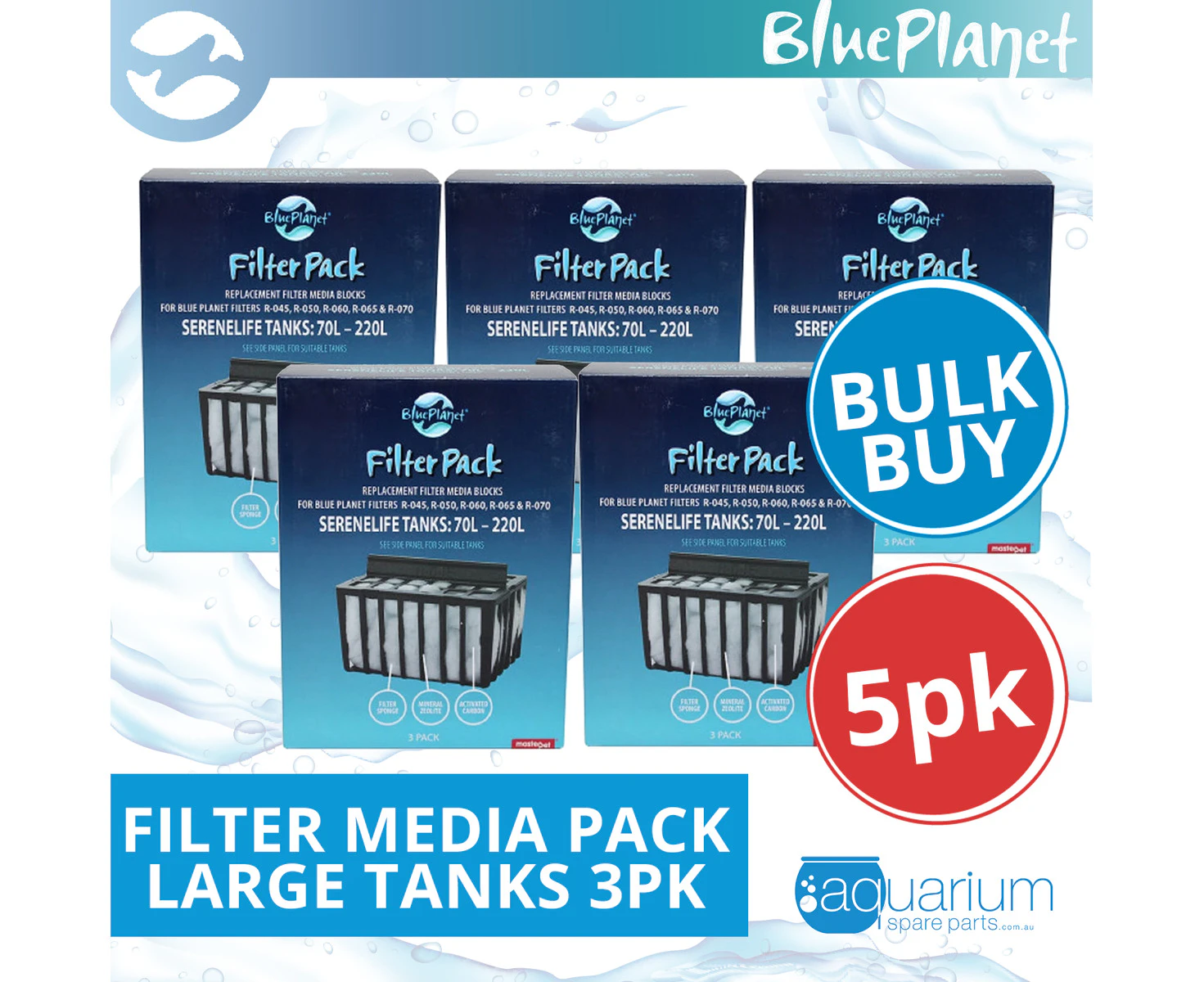 Blue Planet Filter Media for Large Tanks (70-220L) 3pc BULK BUY 5pk