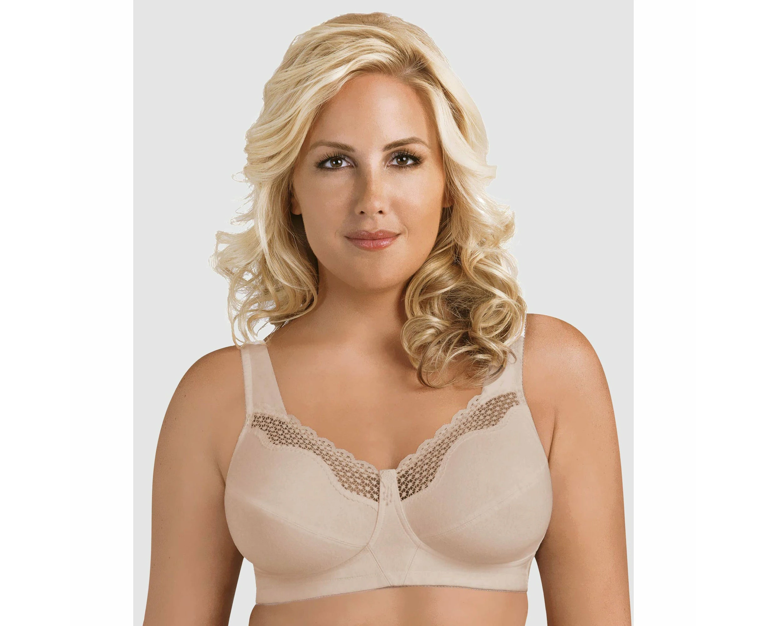 Exquisite Form Plus Size Wireless Cotton Soft Cup Bra in Damask Neutral