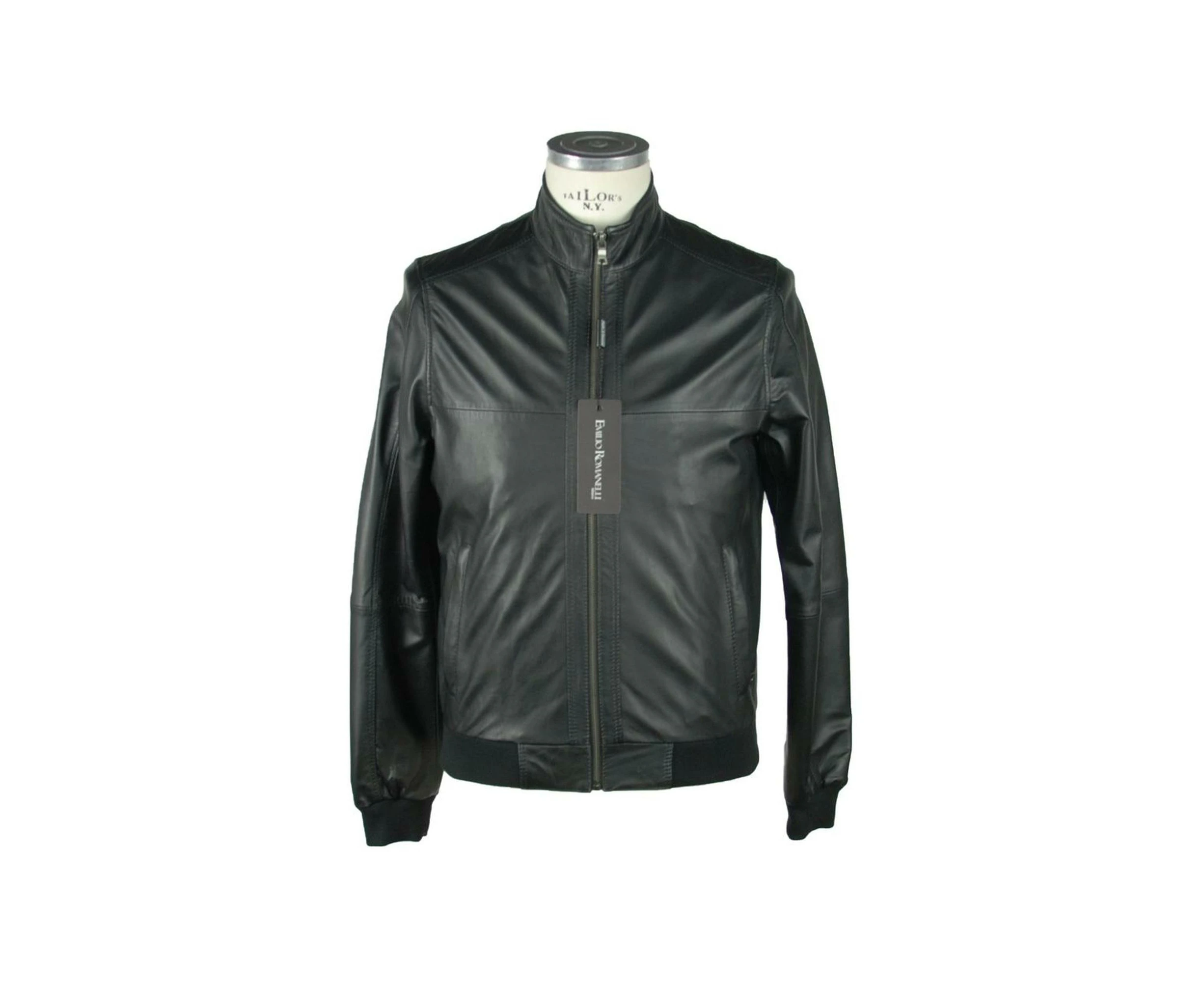 Classic Leather Jacket with Zip Detail - Black