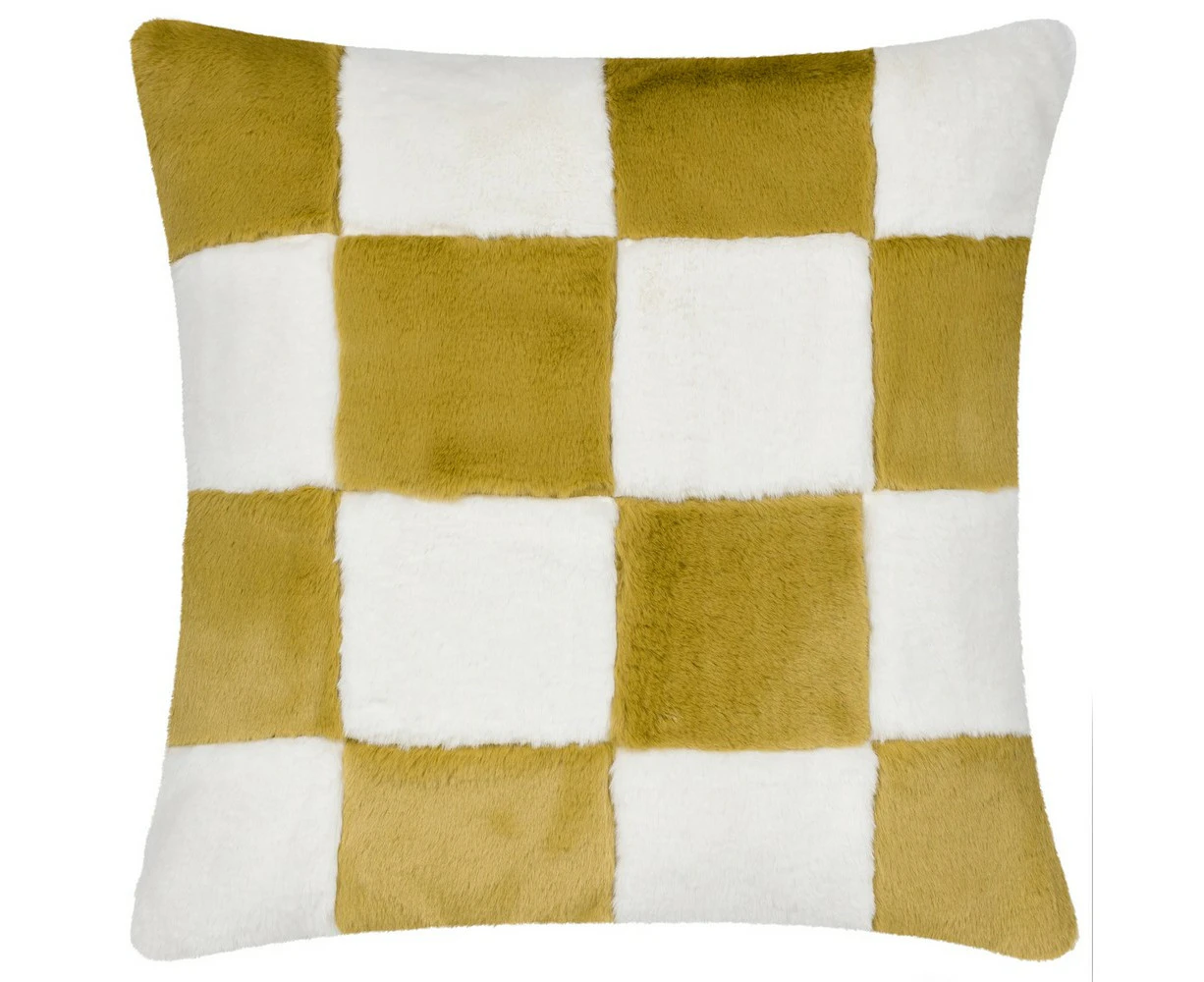 Heya Home Cozee Faux Fur Checked Cushion Cover (Olive) - RV3468