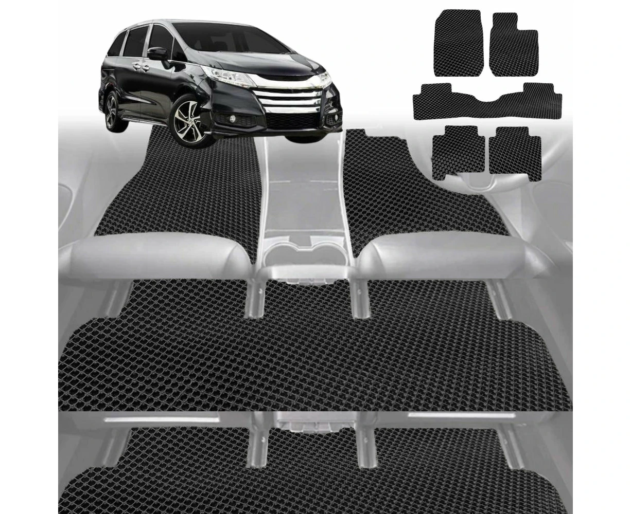 6D Diamond Car Floor Mats for Honda Odyssey Luxury 7 Seater (ViL) 2014-2020-Ultimate Set-Black-Outback GT