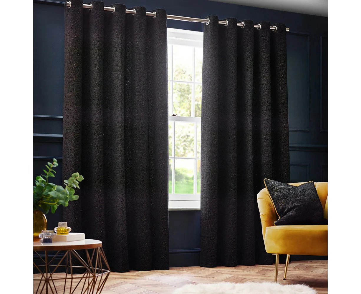 Paoletti New Galaxy Chenille Eyelet Curtains (Black) - RV3521