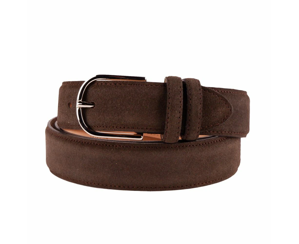 Made in Italy Elegant Brown Suede Calfskin Belt - 130cm / 50inch