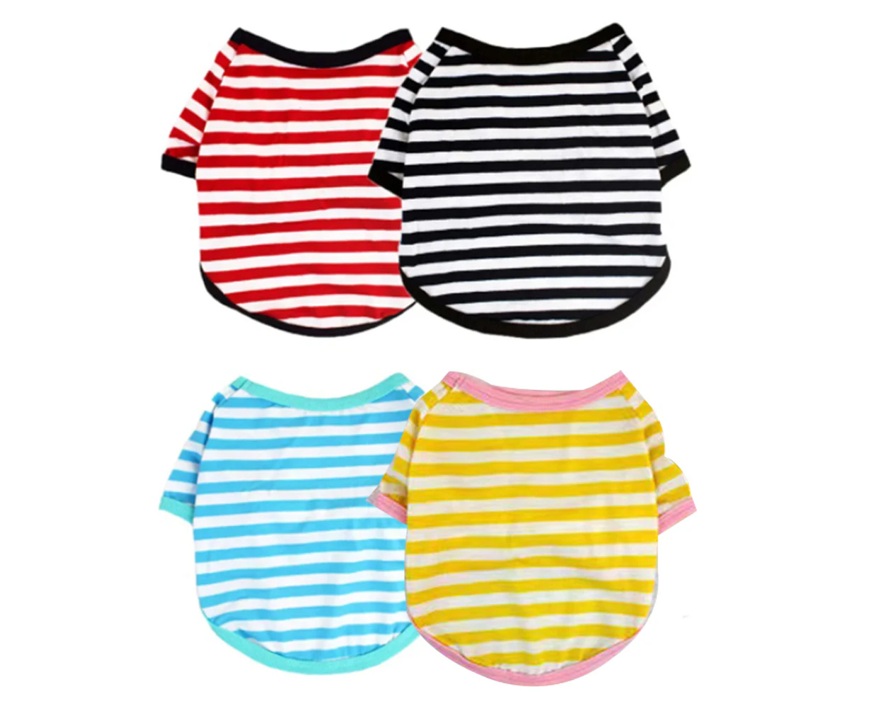 4-piece summer dog clothing pet clothing dog stripe round neck T-shirt