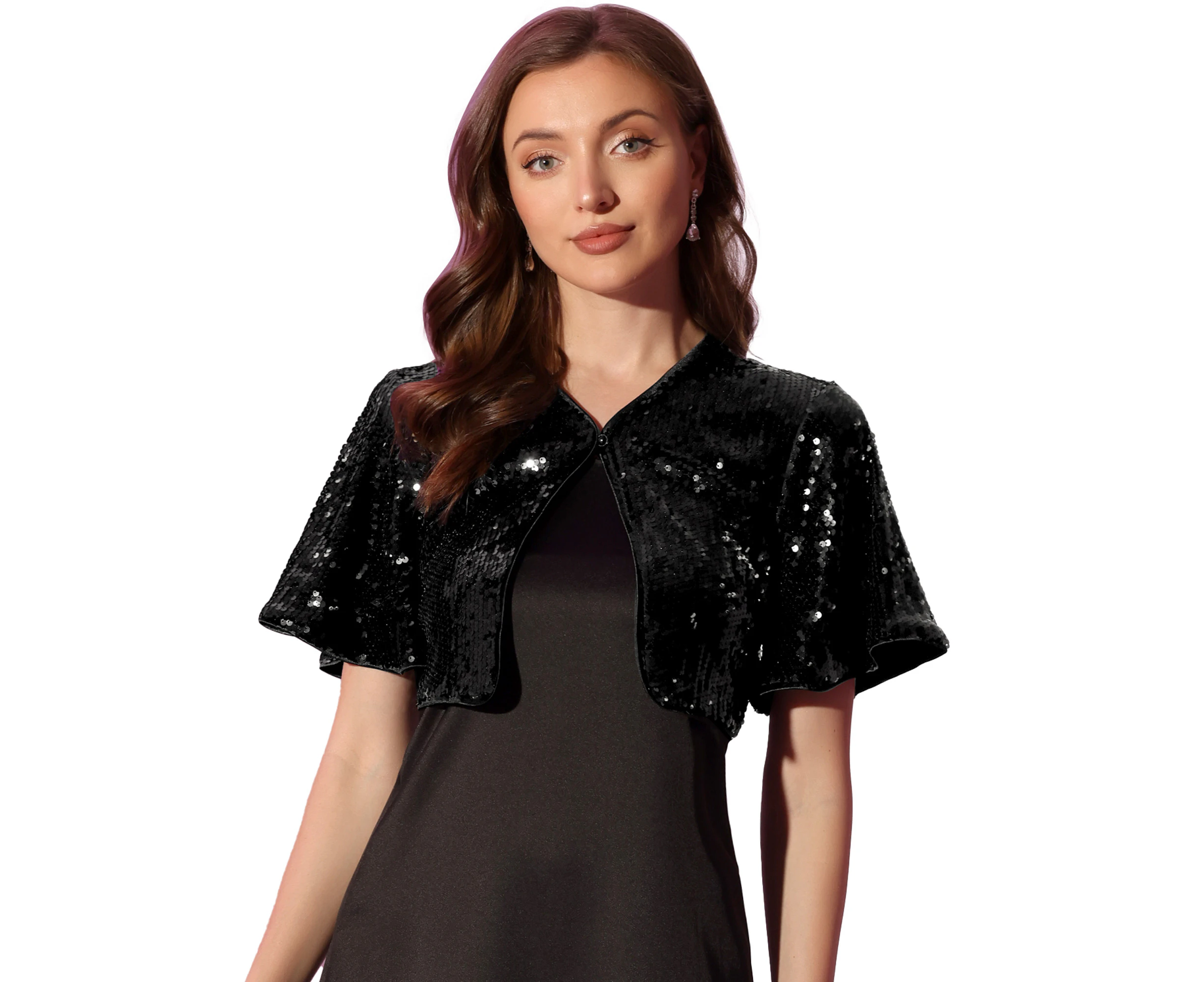 Allegra K Party Sparkly Crop Glitter Shrug