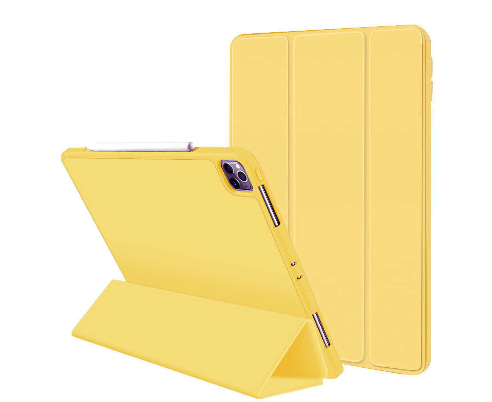 Tri-fold Stand Case for ipad Cover Compatible with iPad with Auto Sleep/Wake Leather Case-yellow