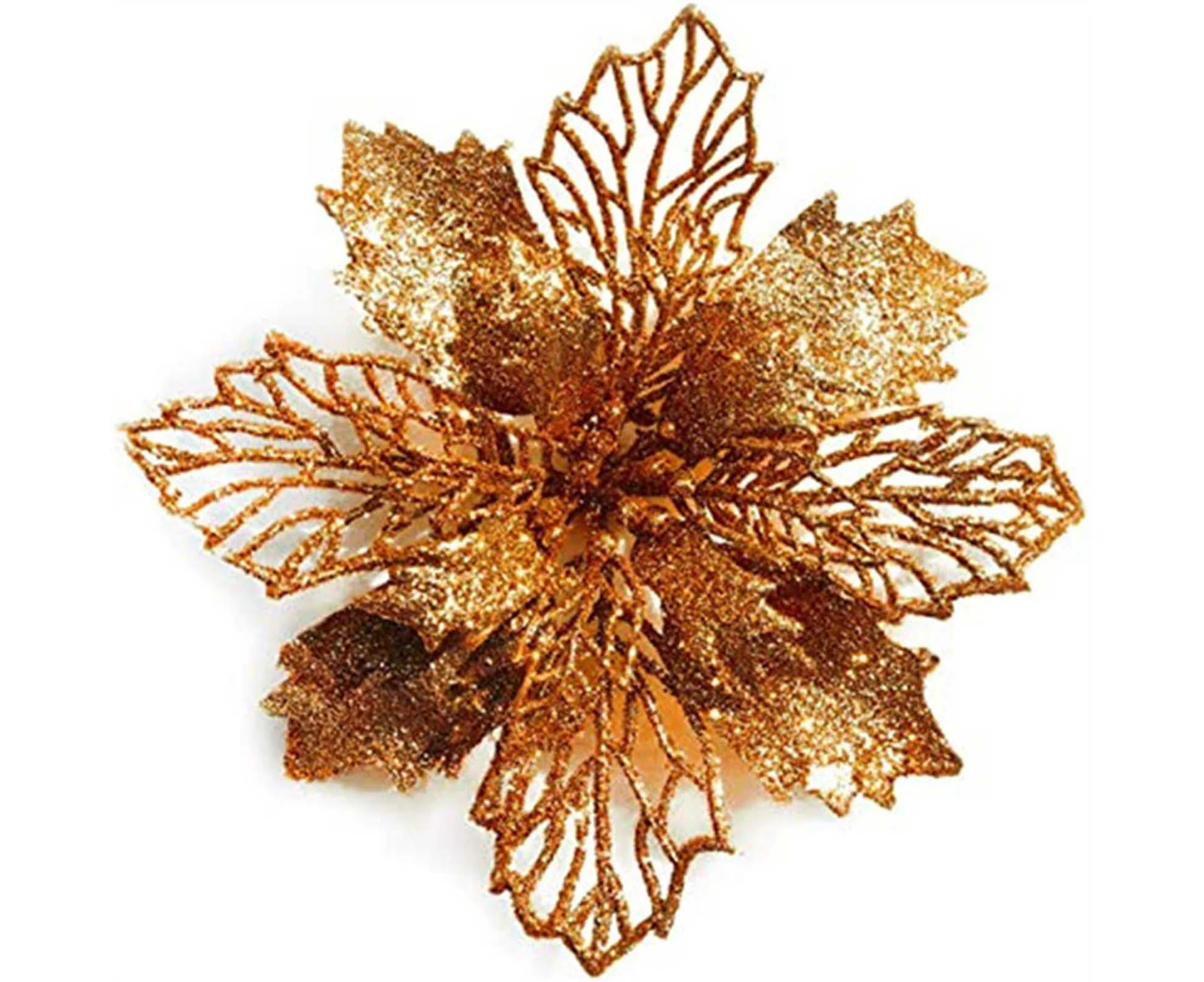 16CM Hollow Gold Powder Christmas Flower Christmas Tree Decoration-Bronze