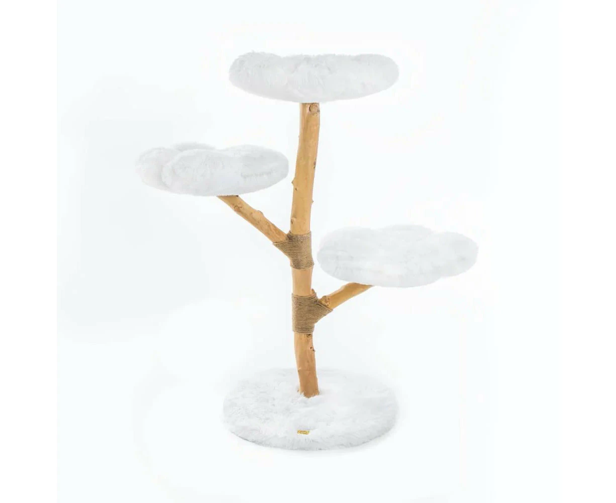 Michu Fluffy Blossom Real Wood Cat Tree - White