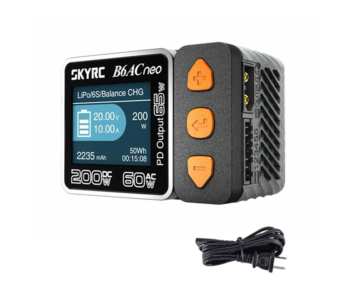 SkyRC B6ACneo Intelligent Charger DC 200W AC 60W Battery Balance Charger B6ACneo SK-100200 Upgraded for B6AC V2, US Plug