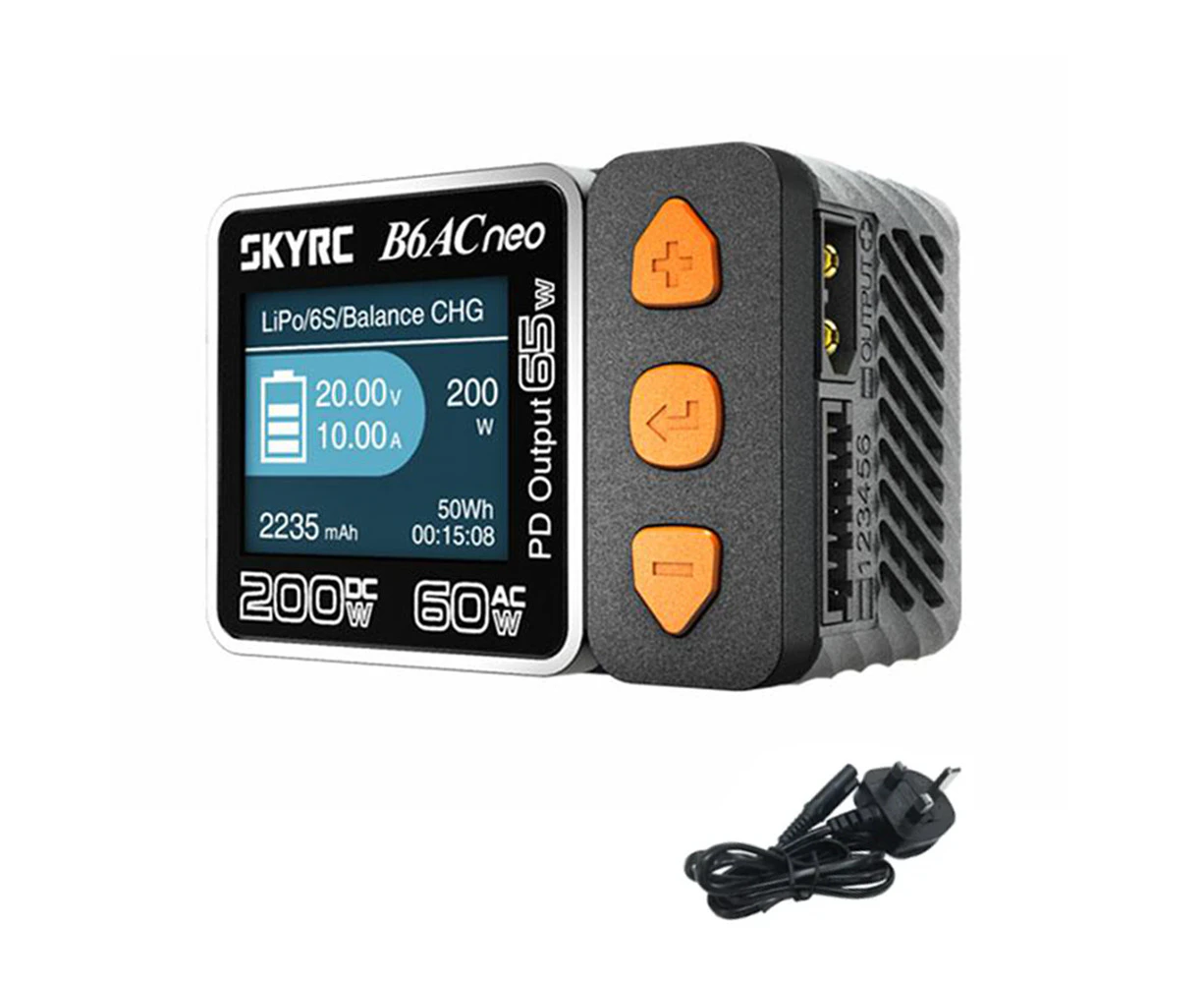 SkyRC B6ACneo Intelligent Charger DC 200W AC 60W Battery Balance Charger B6ACneo SK-100200 Upgraded for B6AC V2, UK Plug