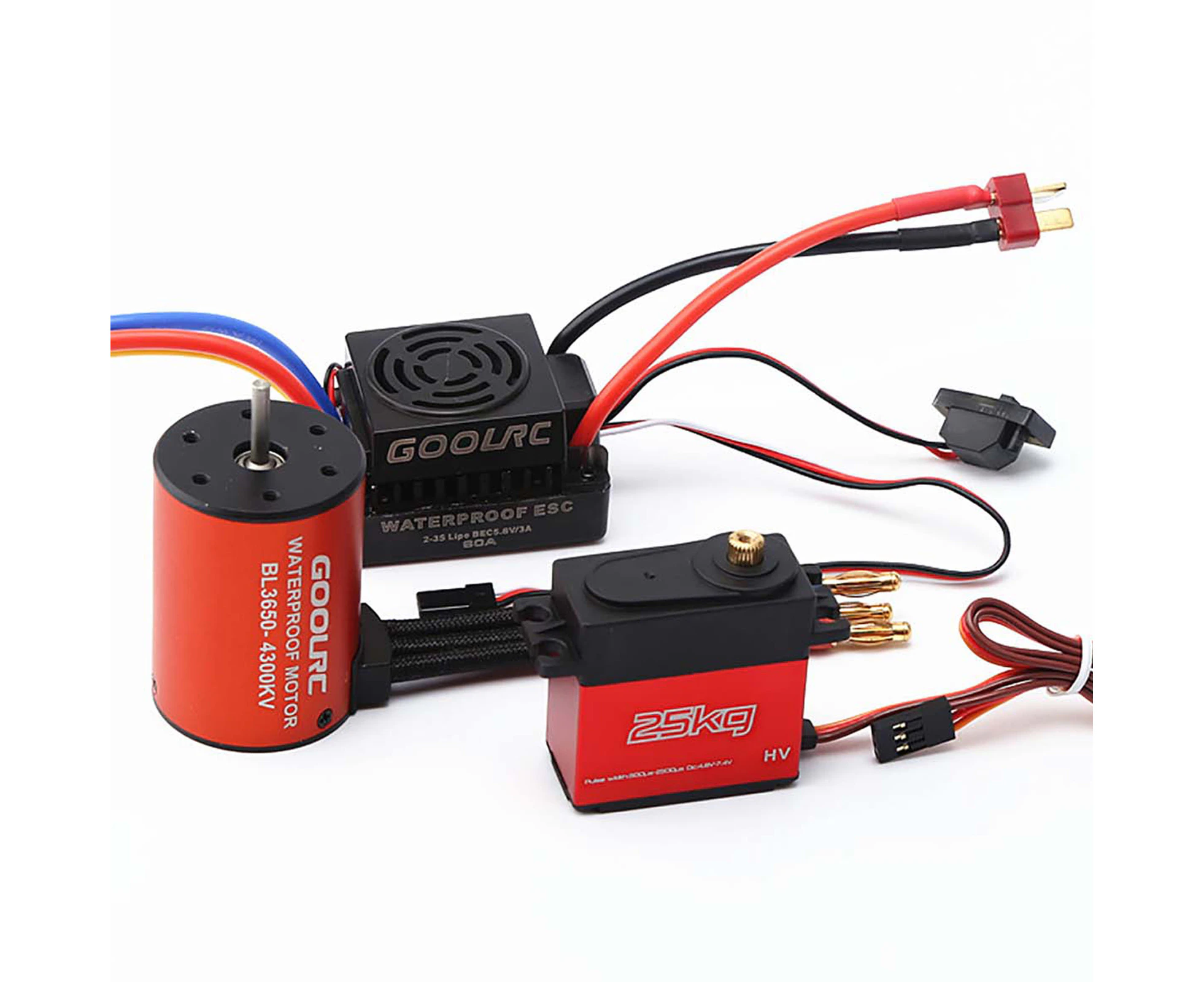 GoolRC Motor Combo Set 3650 4300KV Motor 60A Brushless ESC 25kg Servo w/ 25T Servo Arm for 1/10 RC Car Off-road Truck