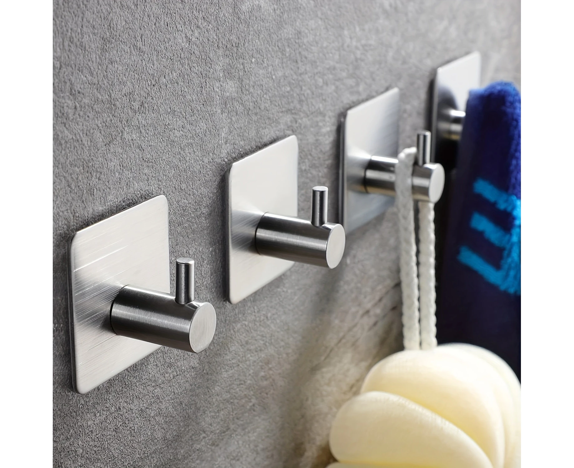 4-Piece Heavy-Duty Adhesive Wall Hooks Set - Stainless Steel, Waterproof, Ideal for Hanging Coats, Hats, Towels