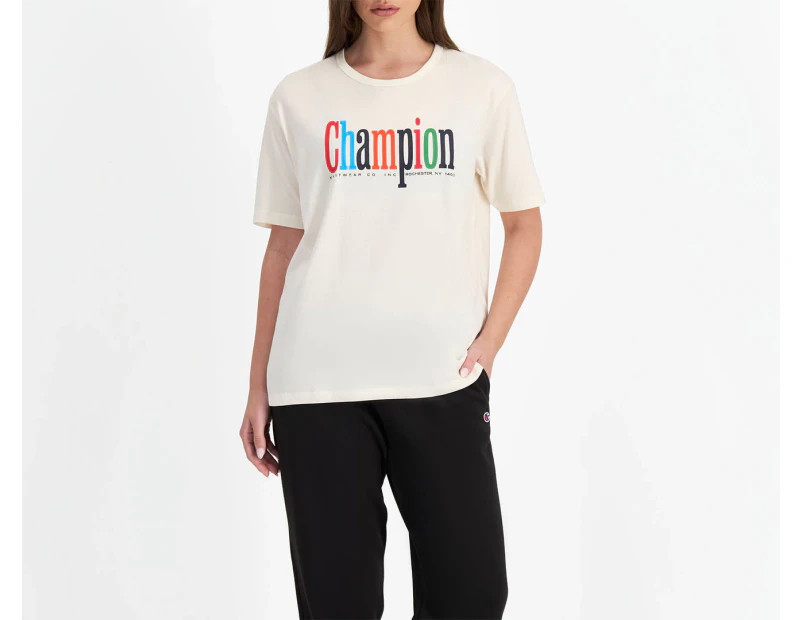 Champion Women's Graphic Oversized Tee / T-Shirt / Tshirt - Print/Cream