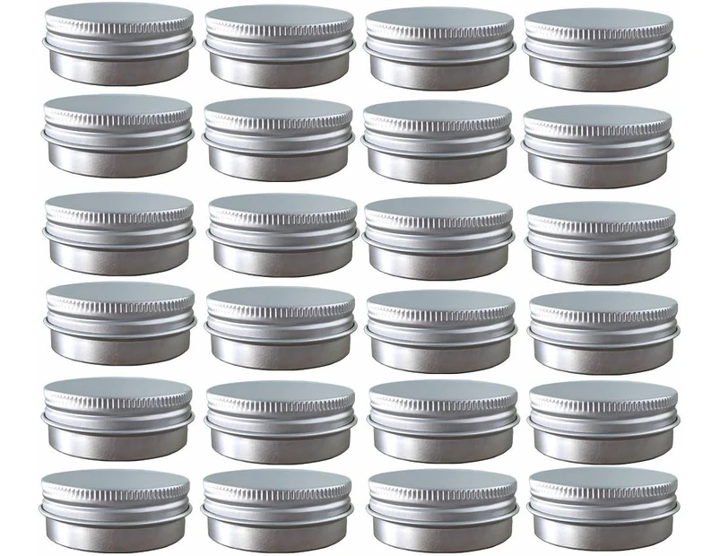 24 Pack (1 Oz/30ml) Screw Top Round Aluminum Tin Cans with Screw Cap for Lip Balm, Cosmetic, Candles, Salve, Make Up