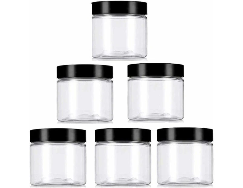 Clear 250g PET Plastic Refillable Jars Empty Cosmetic Containers Cases with Black Lid Cream Lotion Box (6 Pack)