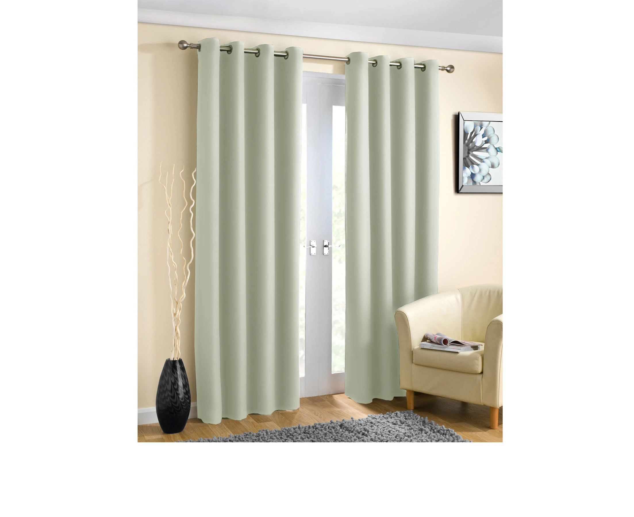 Pair of Blockout Plain Eyelet Curtains Beige