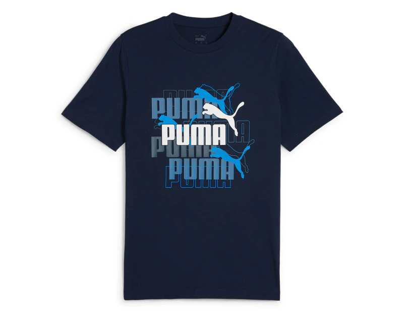 Puma Men's Graphics Multiple Logo Tee / T-Shirt / Tshirt - Club Navy