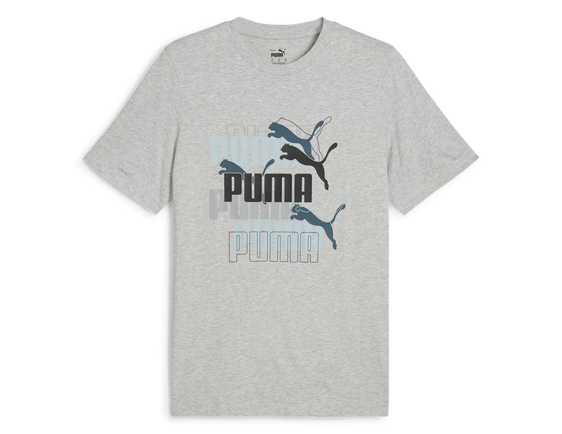 Puma Men's Graphics Multiple Logo Tee / T-Shirt / Tshirt - Light Grey Heather