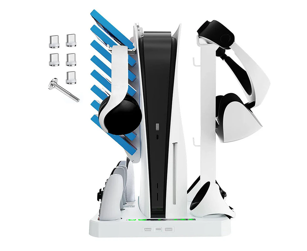 For PS VR2 PS5 Charging Station with Cooling Fan, VR Charging Display Stand with Headset and Game Storage