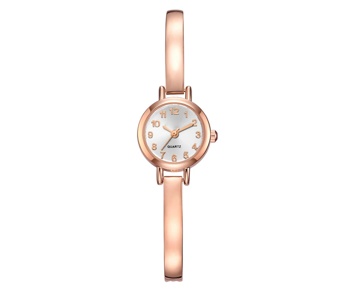 Fashion Alloy Strap Quartz Watch Numeral Round Dial Elegant Female Watch (Rose Gold White)