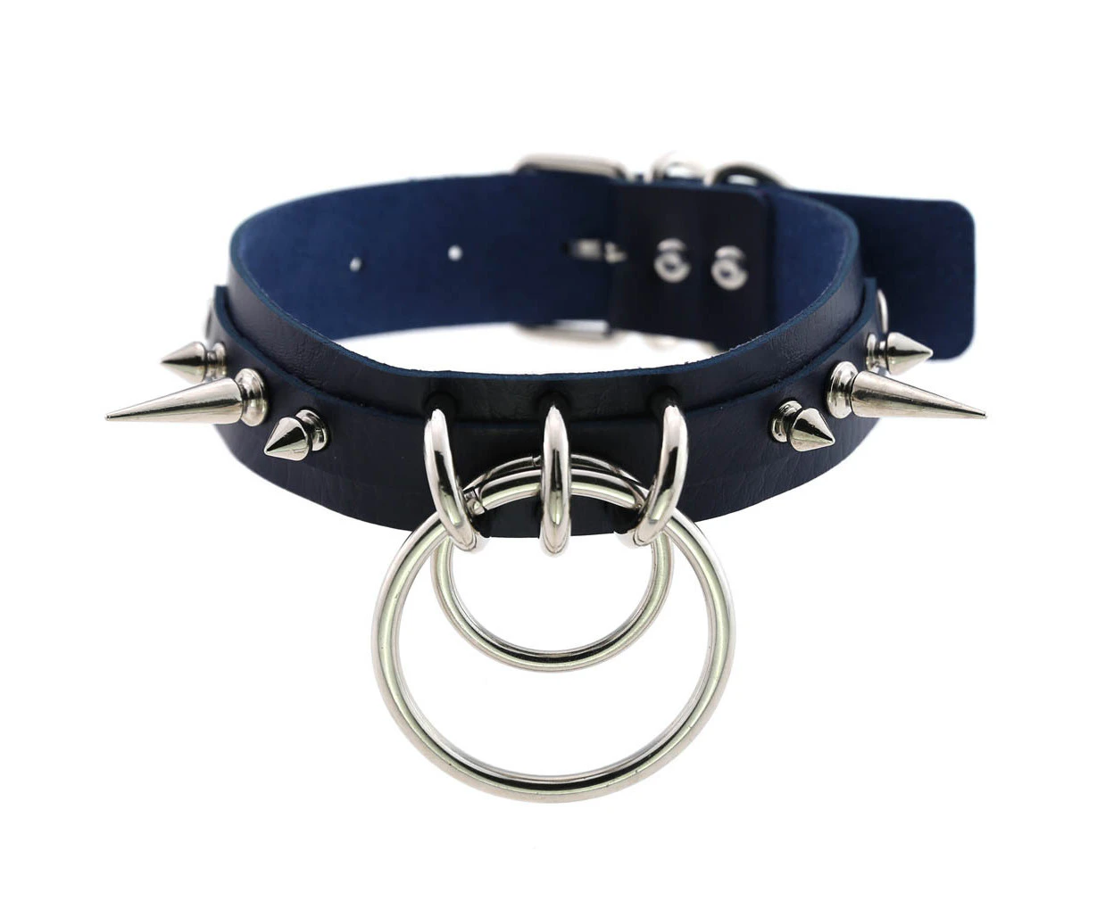 Fashion Personality Rivet Double Circle Clavicle Necklace Collar Women Jewelry (Dark Blue)