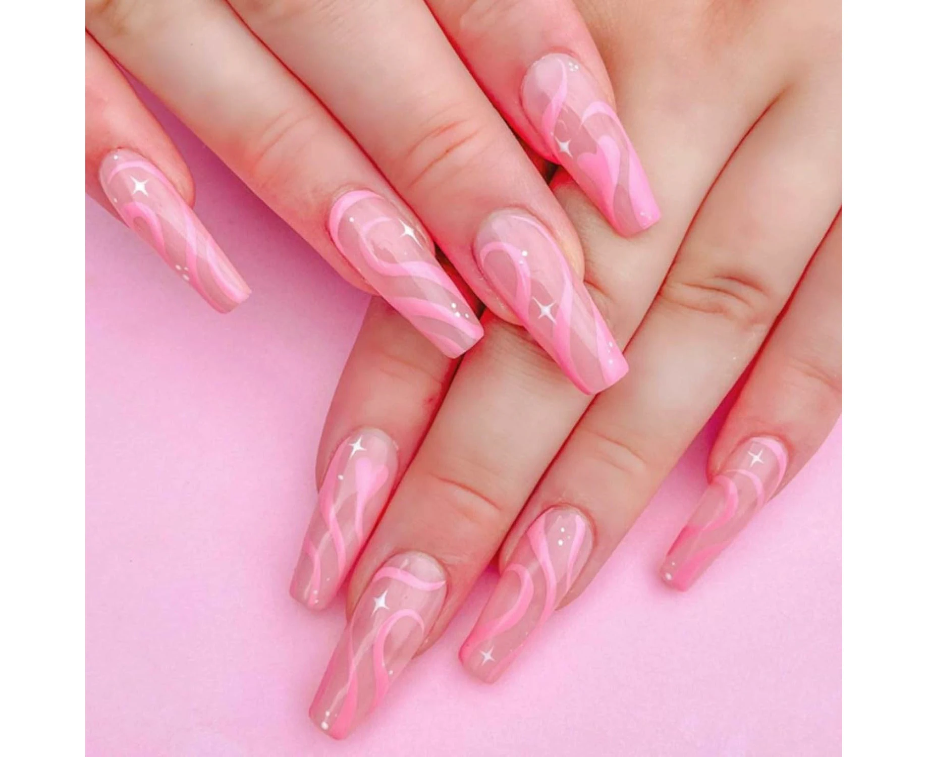 Press On Nails Medium Coffin Acrylic Fake Nails Full Cover Pink False Nails For Women And Girls 24Pcs