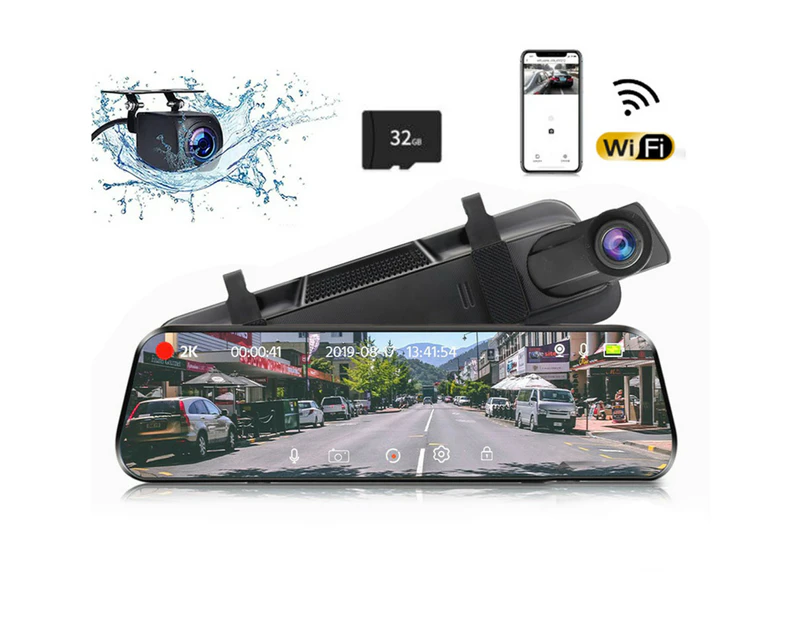 2048P DVR Dash Camera Front & Rear Dual Camera Driving Recorder with 10 Inch Touchscreen 170° Wide Angle Support Clear Night-Vision Parking Monitor Mo