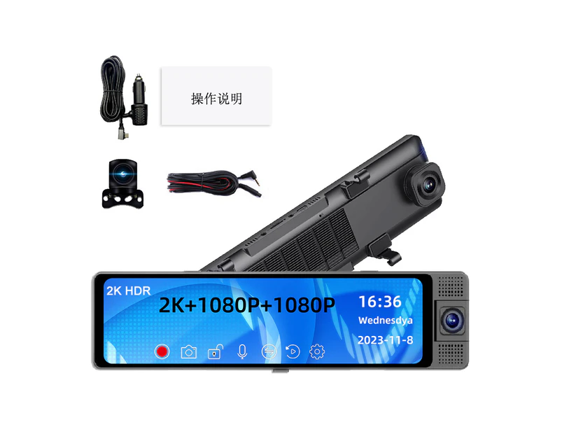 3 Cameras Dash Cam Clear Car Rearview Mirror Car Video Recording Camcorder Wide Angle Car Camera Auto Driving Recorder WIFI Interconnection Auto Safet