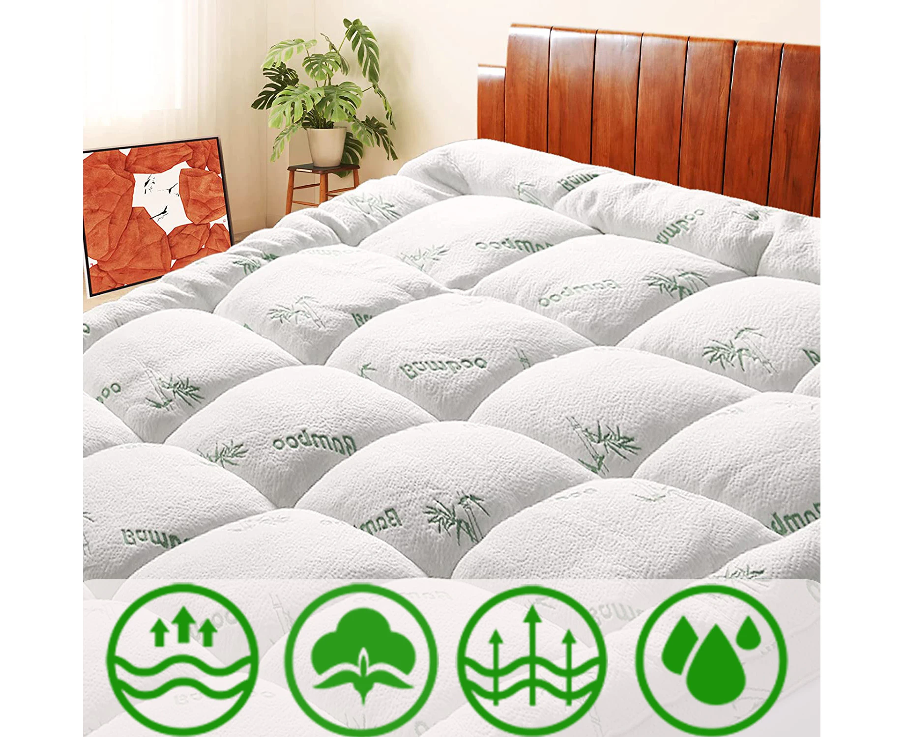 1000GSM Bamboo Pillowtop Mattress Topper Bed Matress Protector 45cm Deep Pocket