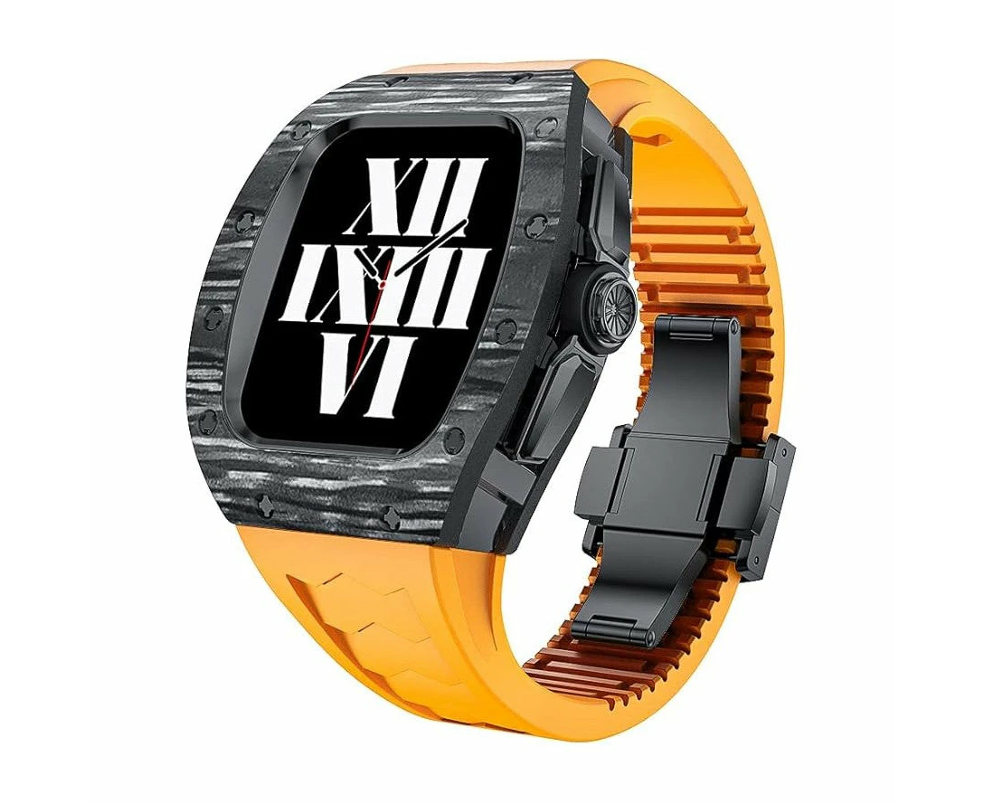 Trion Luxury Carbon Fiber Protective Case And Modification Kit Compatible With Apple Watch Series 8 (44mm) Orange/black