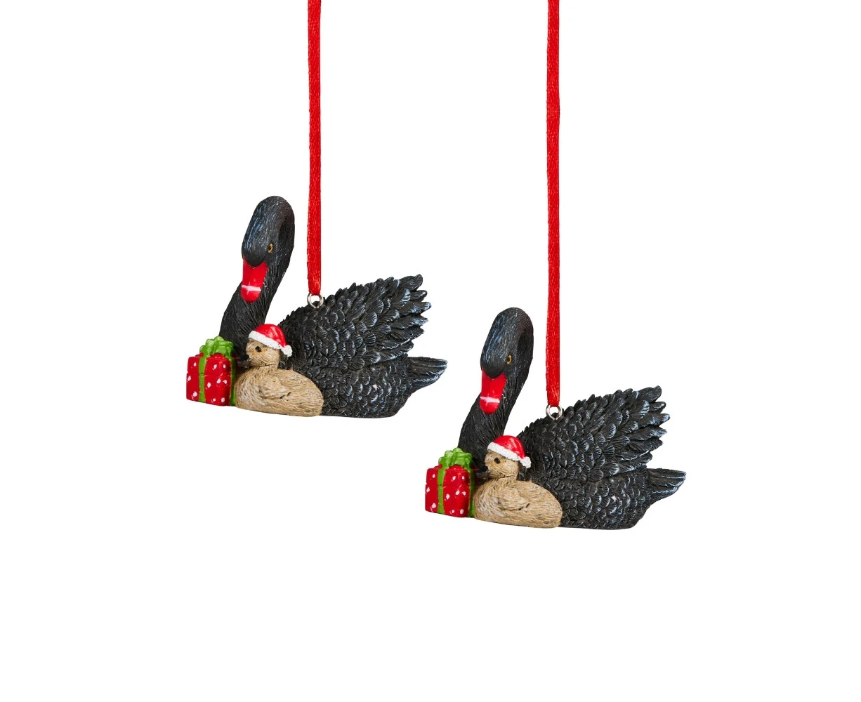 Australiana Black Swan & Baby Christmas Hanging Figure 8cm (Set of 2)