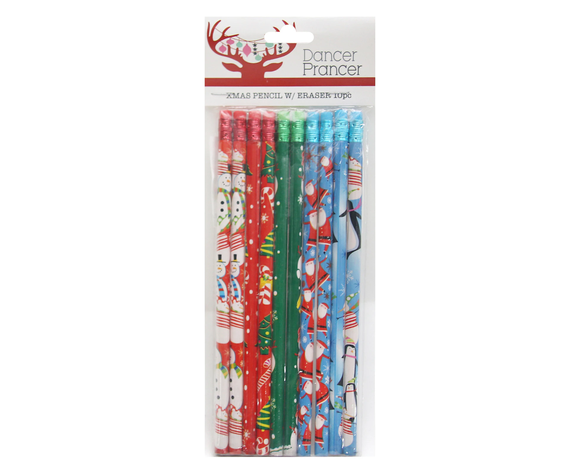 Christmas Pencil w. Coloured Eraser 10pc