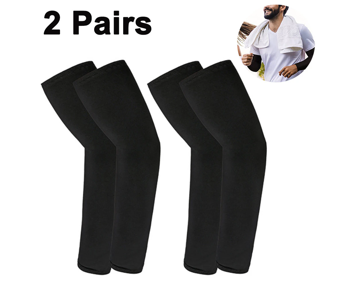 2 Pairs of Men's and Women's Cooling Arm Sleeves, UV Protection UPF 50, Tattoo Concealer - Black