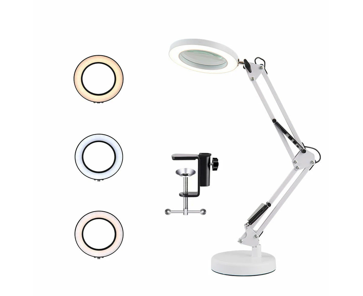 5X Magnifying Lamp 3-Color Adjustable Reading Light for Close Work Repair White