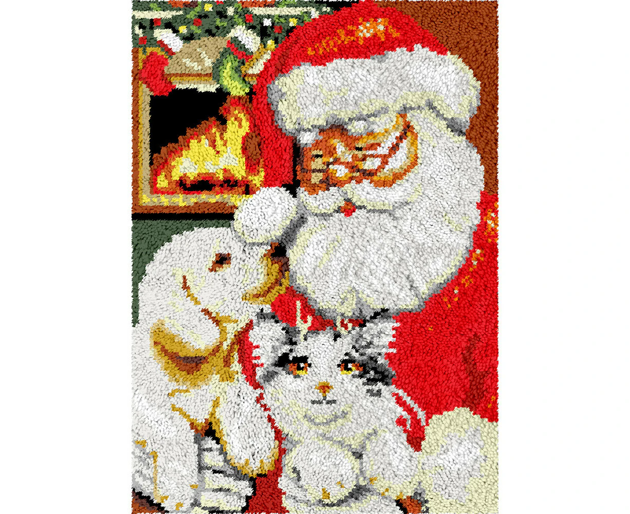 Santa with Pets | Rug Making Latch Hooking 122x92cm printed-canvas