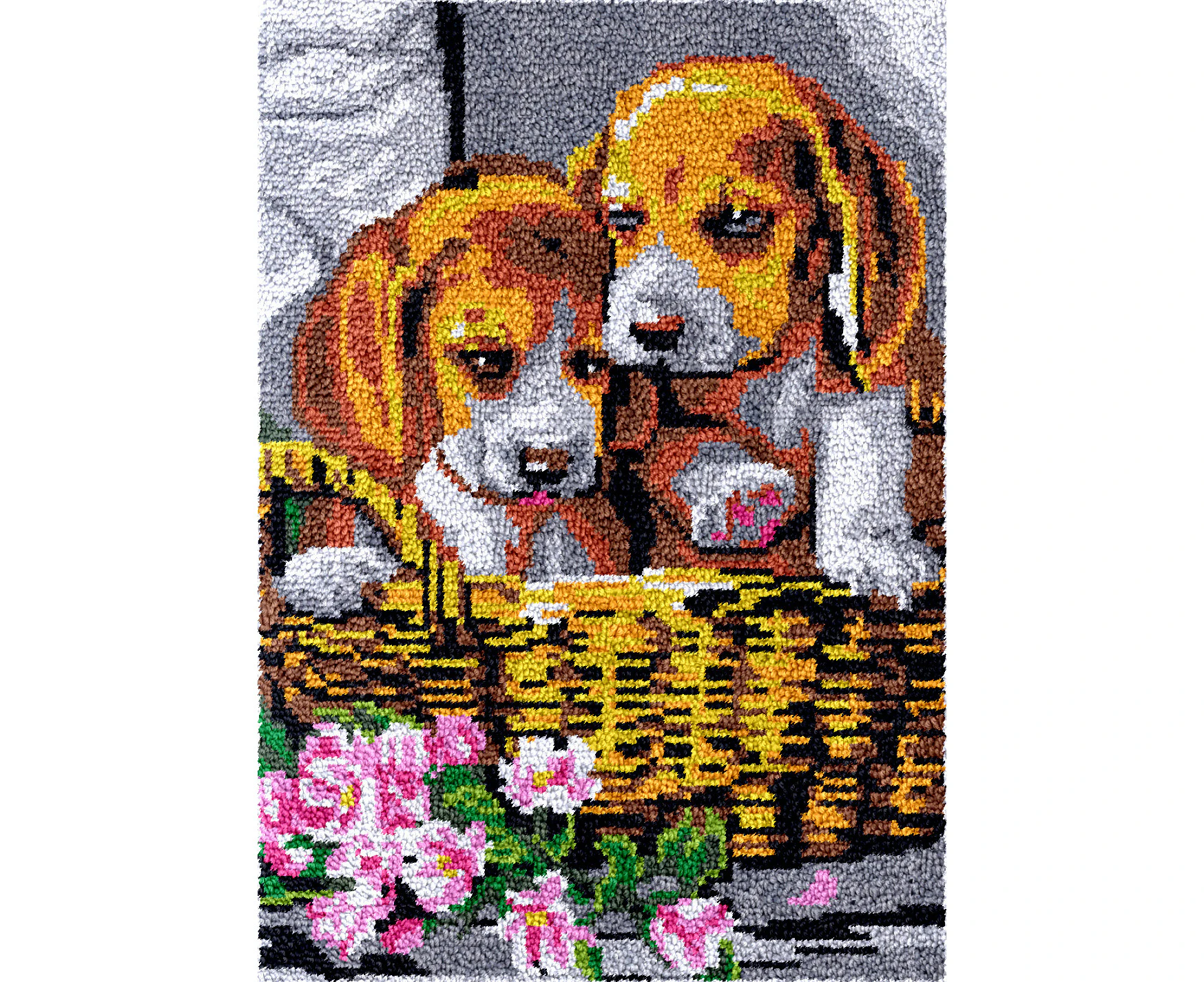 Puppies in Basket | Rug Making Latch Hooking 87x61cm blank-canvas