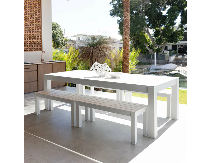 Santorini 2.5m Rectangle Aluminium Dining Table with 4 Bench Seats - Outdoor Aluminium Dining Settings - Charcoal