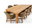 Barbados Outdoor Teak 2.4m Rectangle Dining Table With 8 Coastal Wicker Chairs - Outdoor Dining Settings - Brushed Wheat