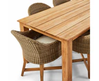 Barbados Outdoor Teak 2.4m Rectangle Dining Table With 8 Coastal Wicker Chairs - Outdoor Dining Settings - Brushed Wheat